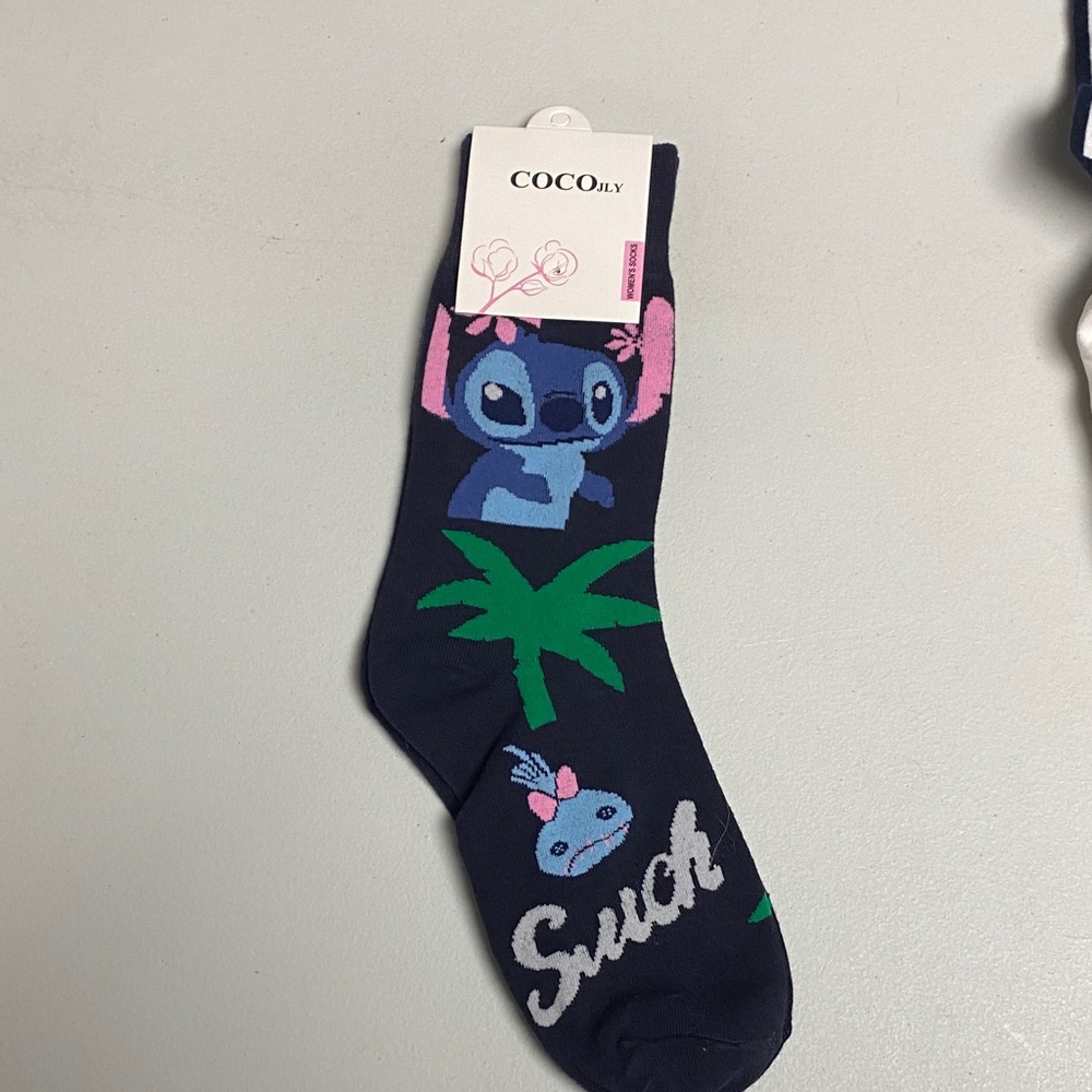 5/$15 Women’s Stitch Navy Character Socks - Blue, Green, Pink